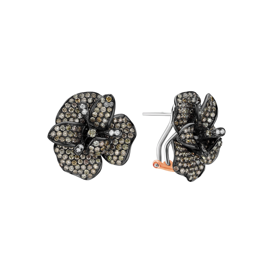 Earrings with brown and white diamonds Diabolical Flower