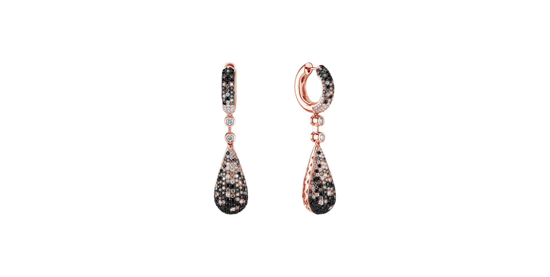 Earrings with white, brown and black diamonds Festive Drops