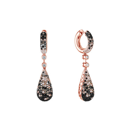 Earrings with white, brown and black diamonds Festive Drops