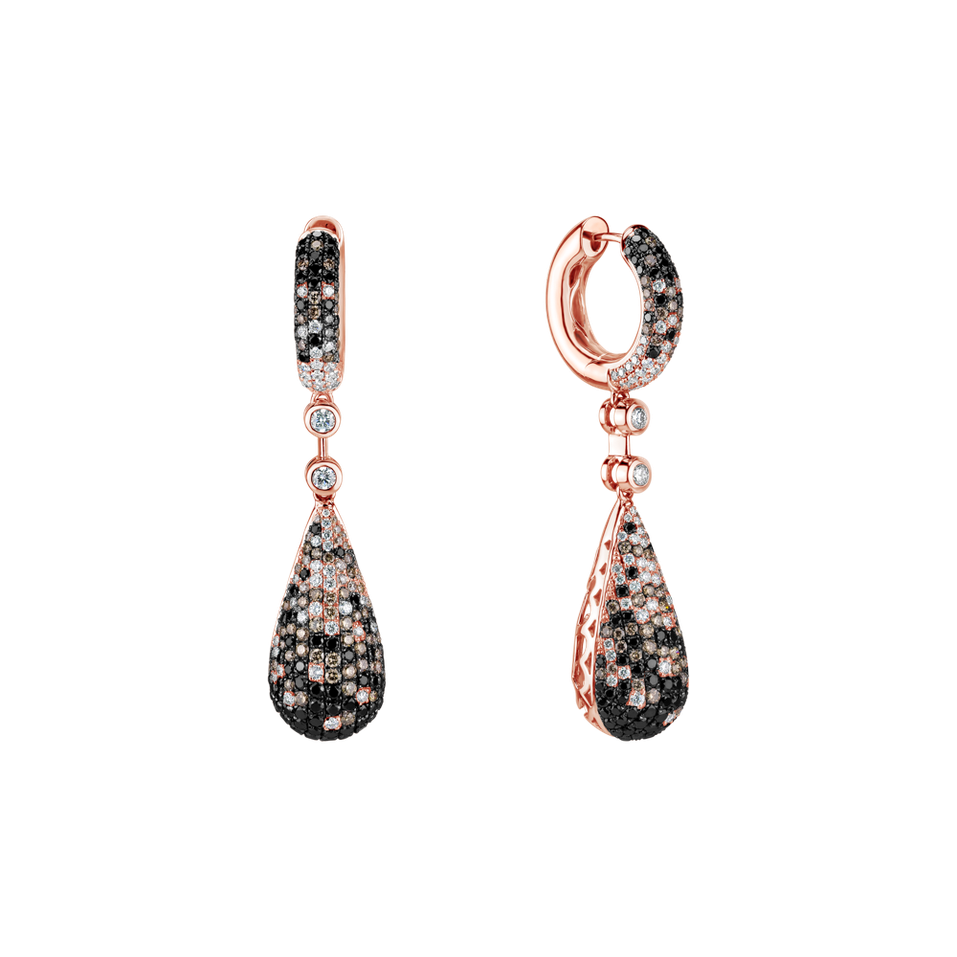 Earrings with white, brown and black diamonds Festive Drops