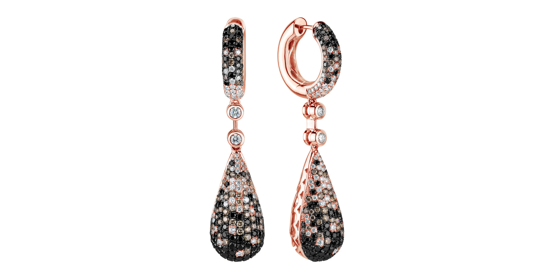 Earrings with white, brown and black diamonds Festive Drops