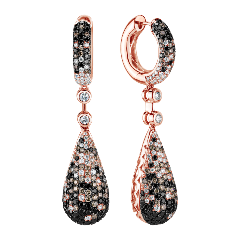 Earrings with white, brown and black diamonds Festive Drops
