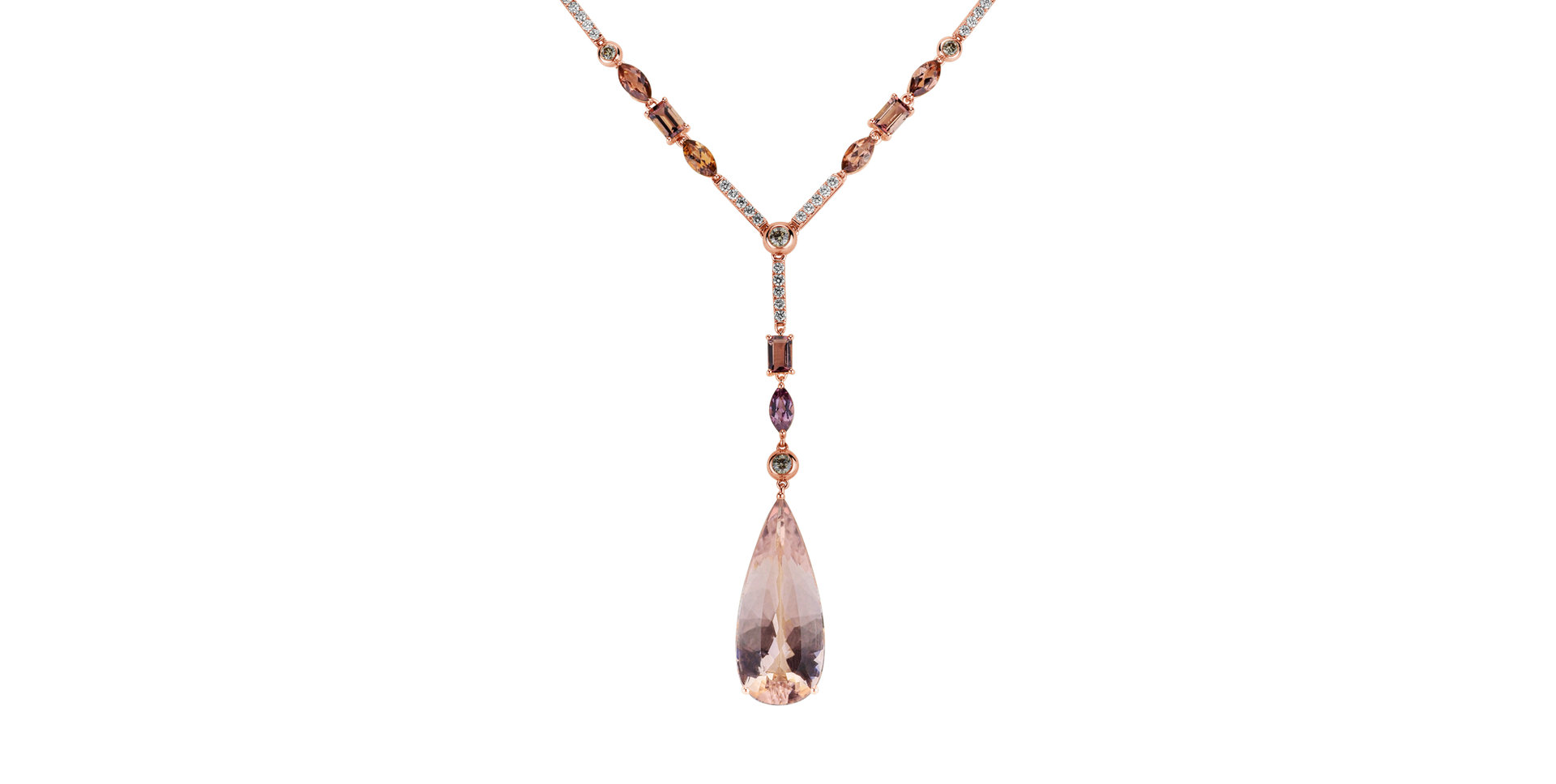 Diamond necklace with Morganite and Tourmalíne Sheherezad Tear