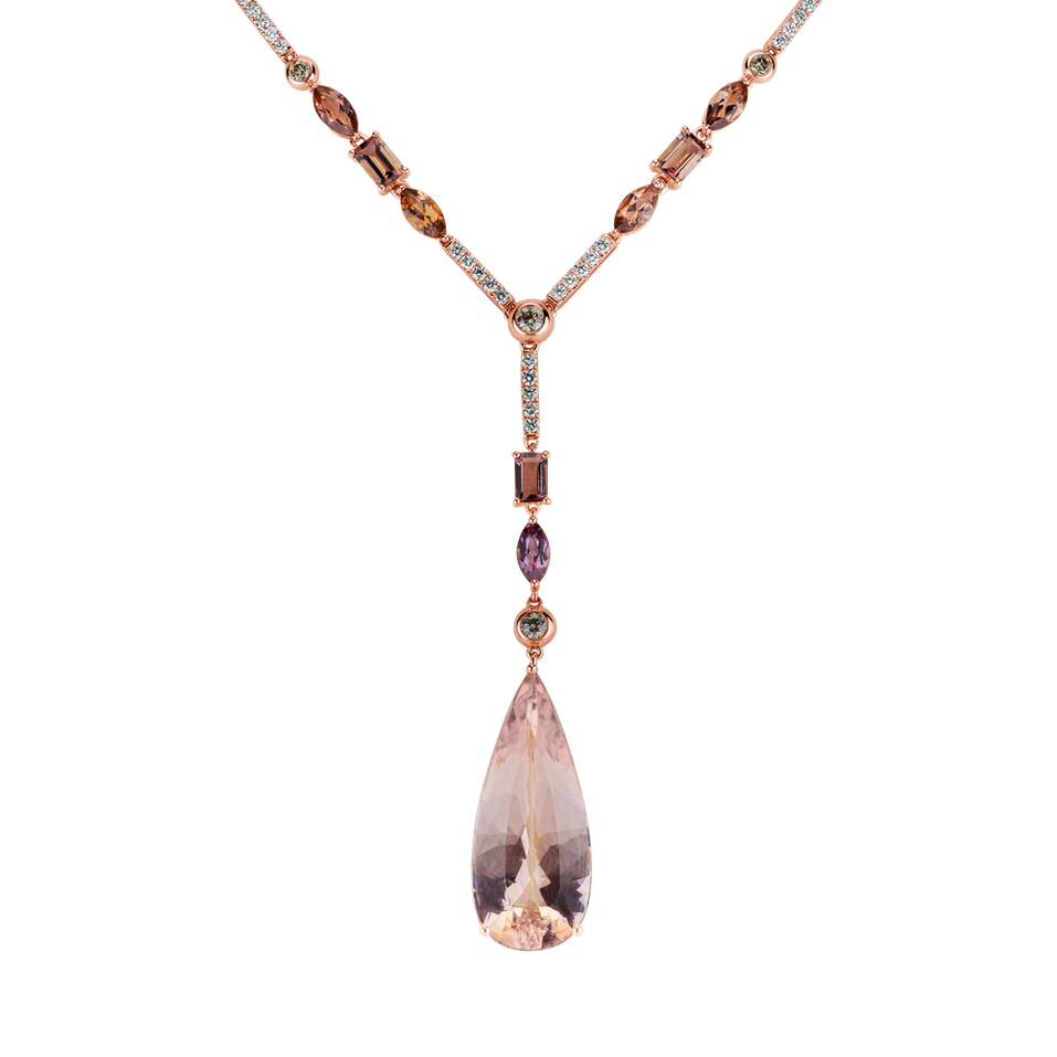 Diamond necklace with Morganite and Tourmalíne Sheherezad Tear