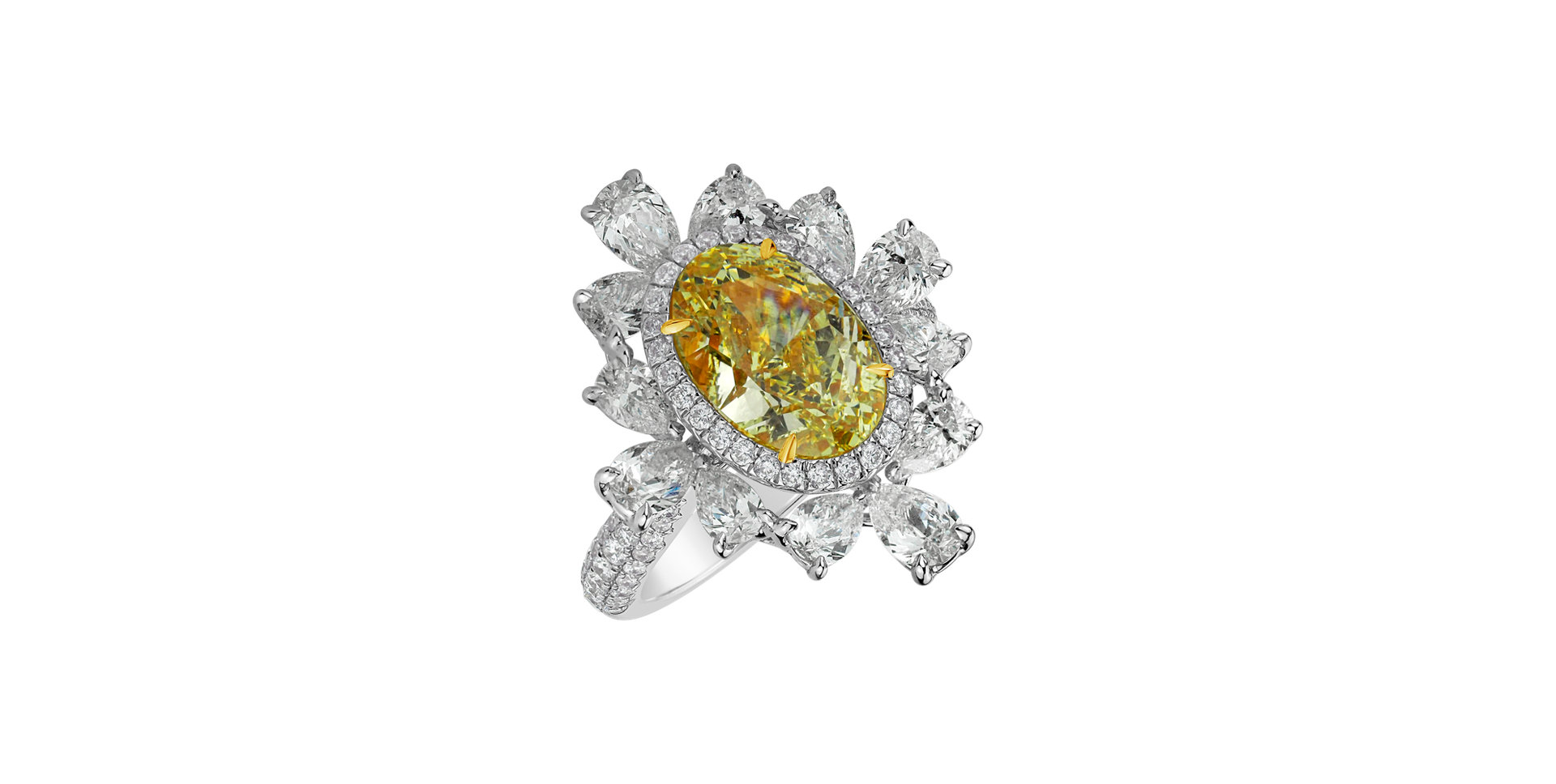 Ring with yellow and white diamonds Rose Gem