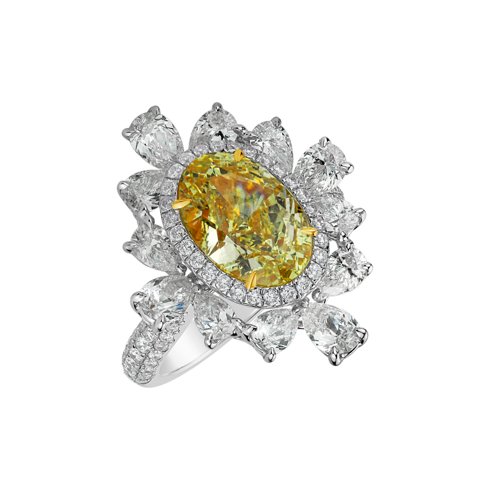 Ring with yellow and white diamonds Rose Gem