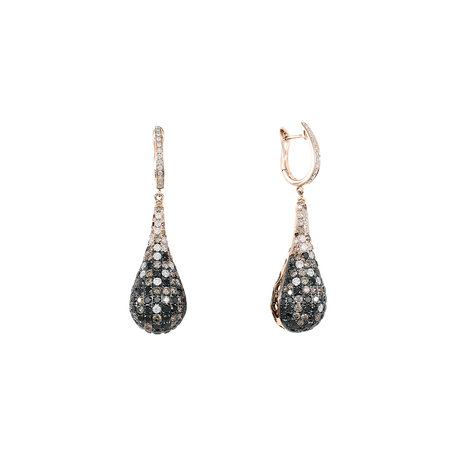 Earrings with white, brown and black diamonds Inferno Tears