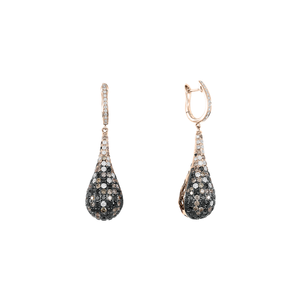 Earrings with white, brown and black diamonds Inferno Tears