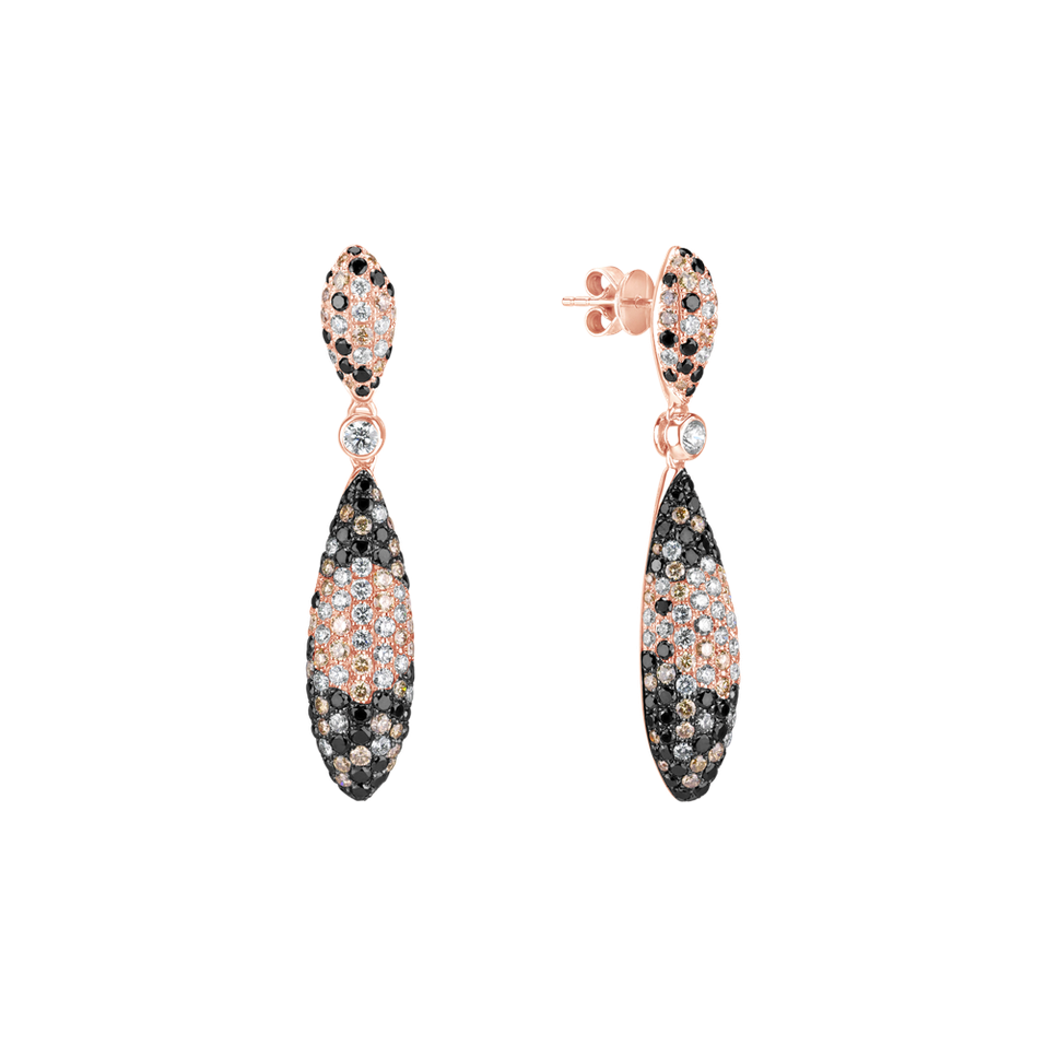 Earrings with white, brown and black diamonds Inferno Secret