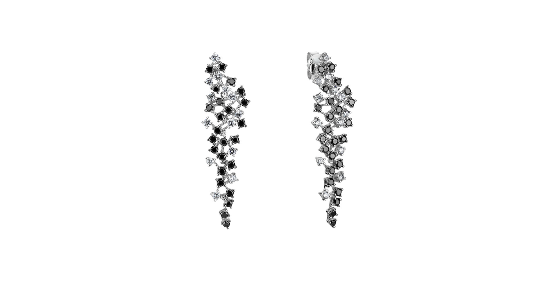 Earrings with black and white diamonds Sparkling Waterfall