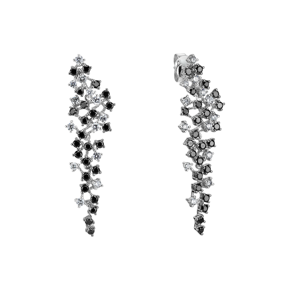 Earrings with black and white diamonds Sparkling Waterfall