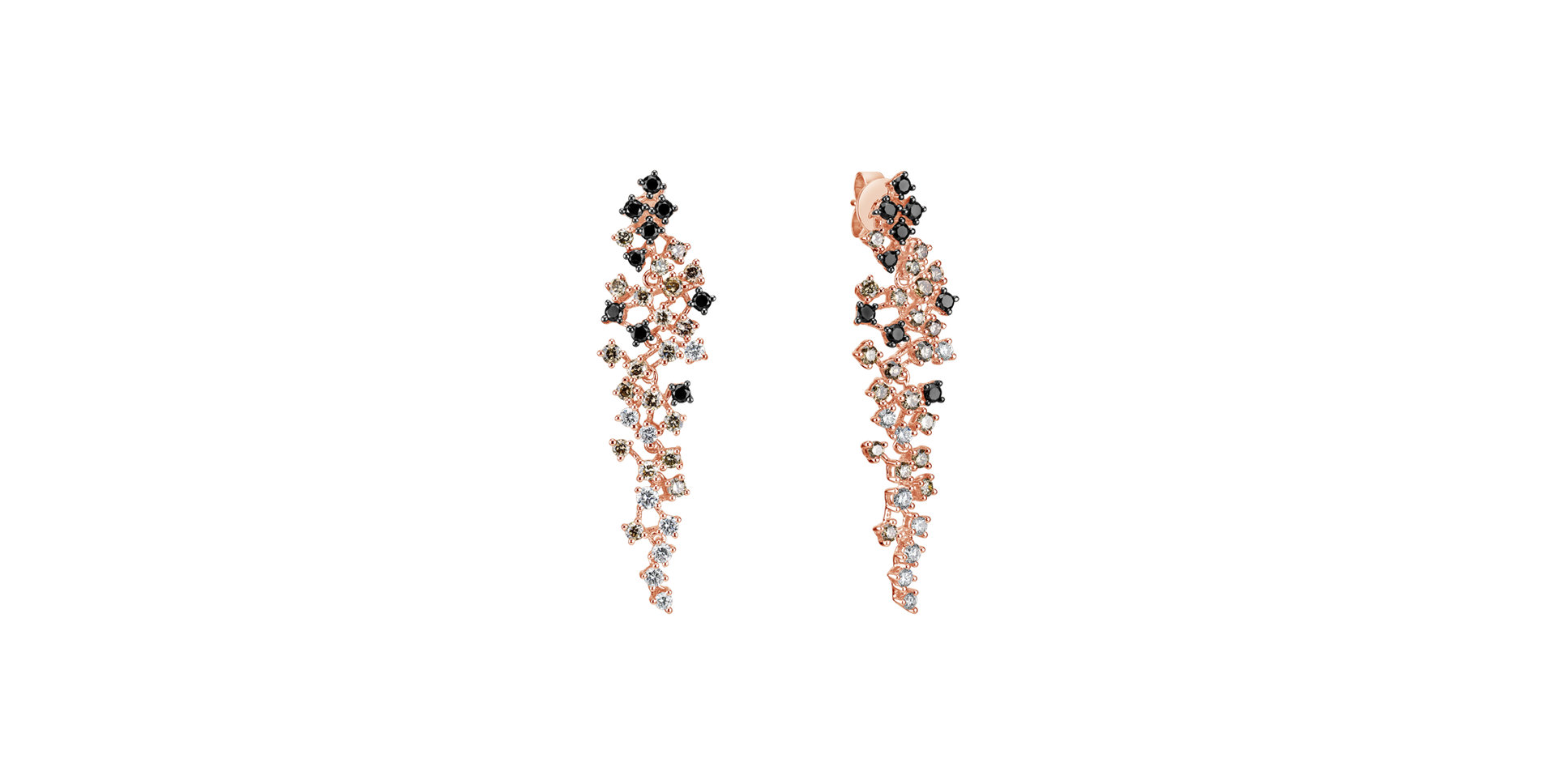 Earrings with white, brown and black diamonds Sparkling Waterfall