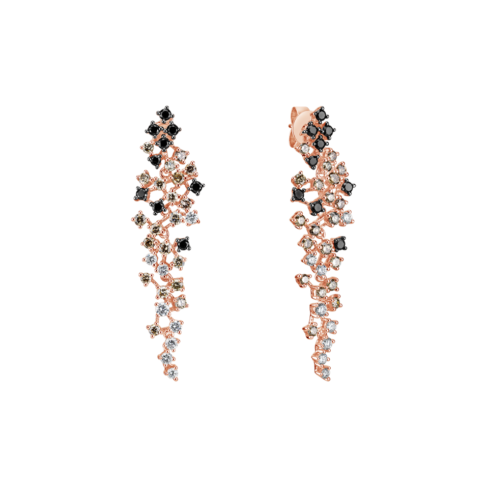 Earrings with white, brown and black diamonds Sparkling Waterfall