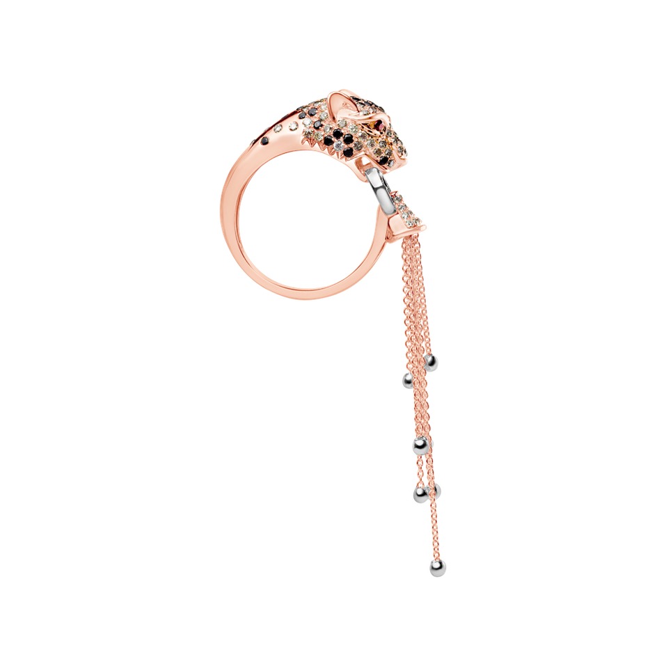 Ring with white, brown and black diamonds and Ruby Luxury Jaguar