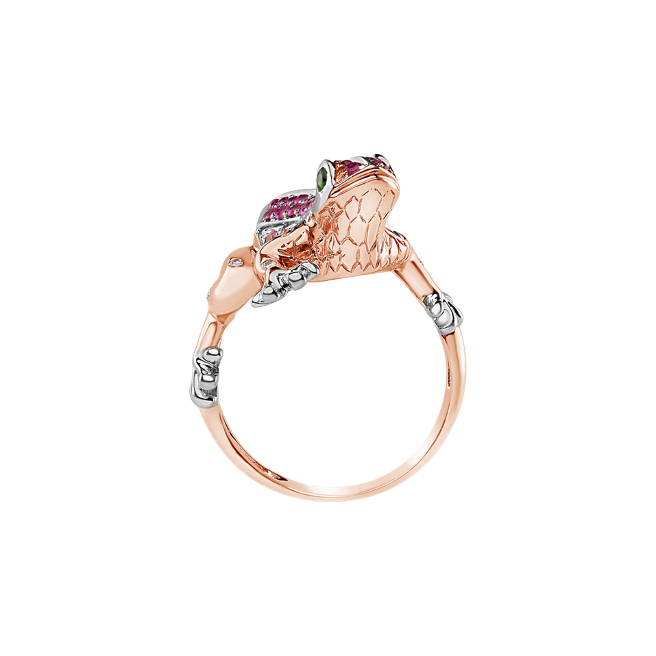 Ring with brown diamonds, Sapphire and Garnet Fairytale Frog