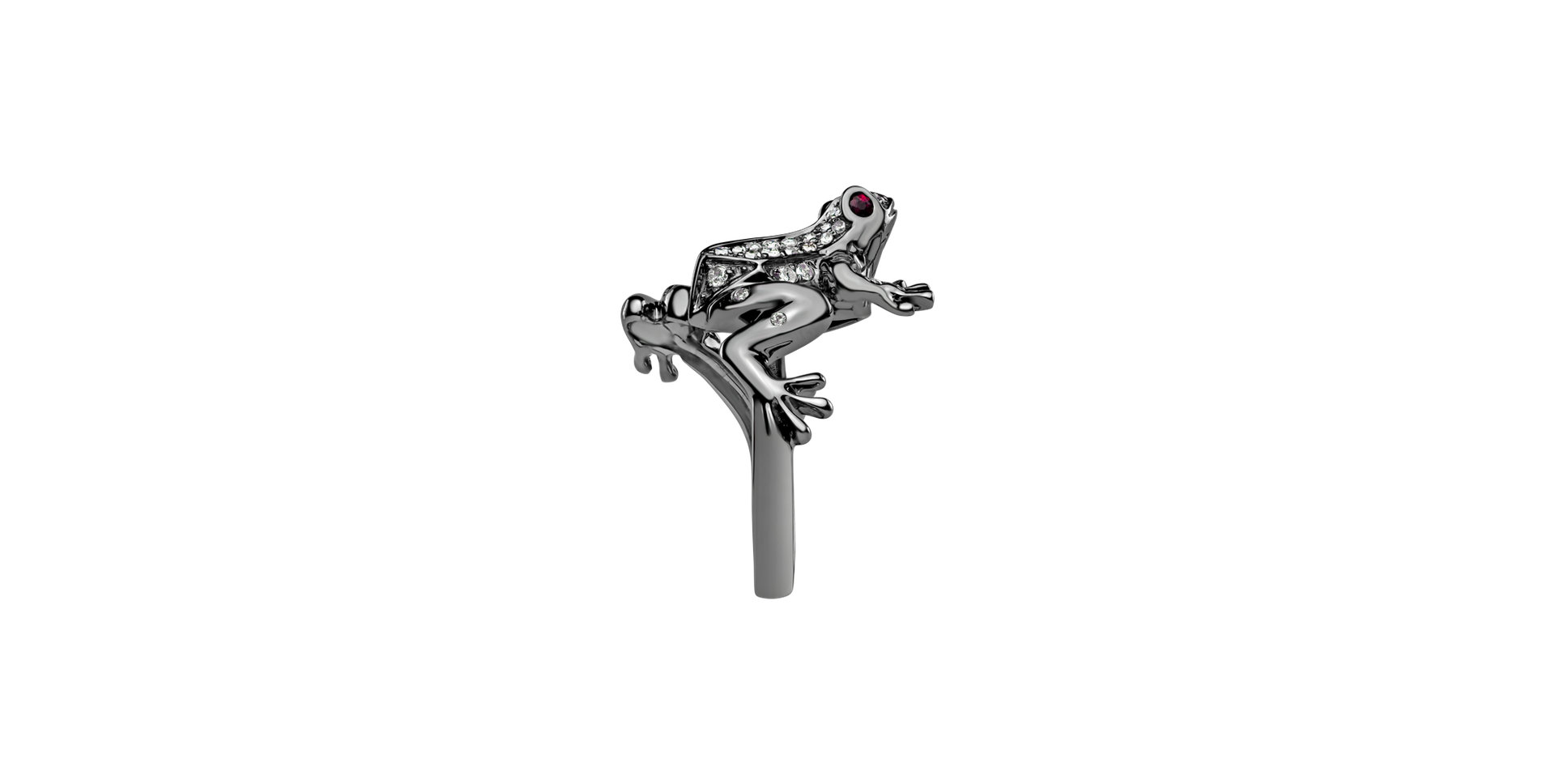 Ring with brown and white diamonds and Ruby Dark Fairytale Frog