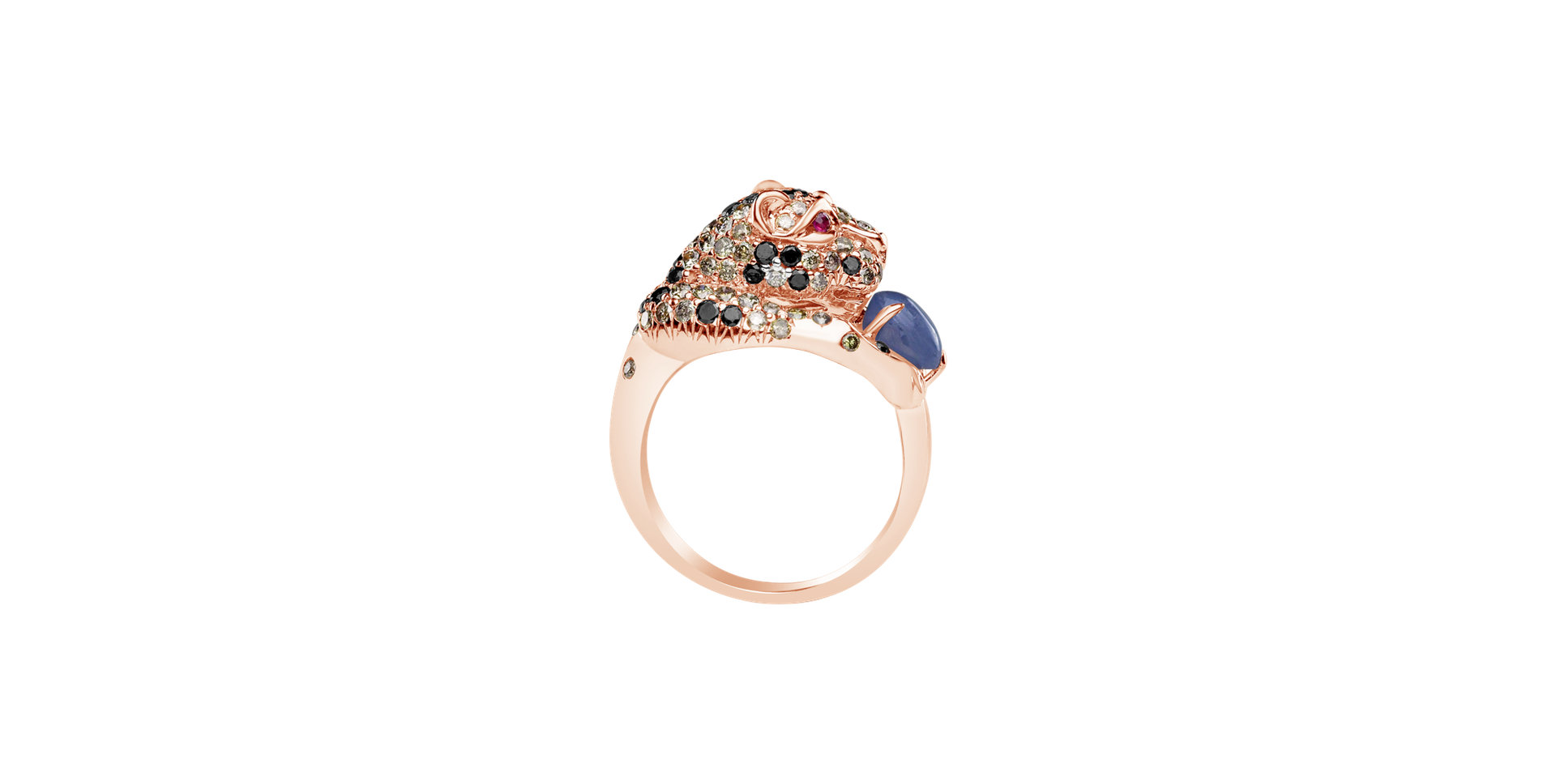 Ring with white, brown and black diamonds, Sapphire and Ruby Sapphire Cougar