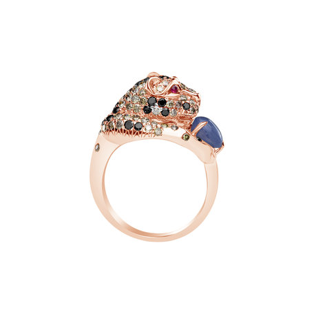 Ring with white, brown and black diamonds, Sapphire and Ruby Sapphire Cougar