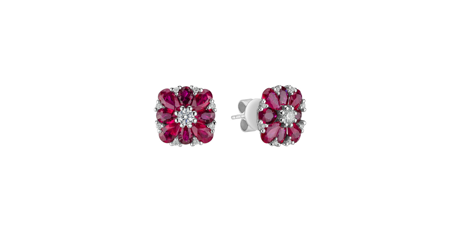 Diamond earrings and Ruby Magic Blossom