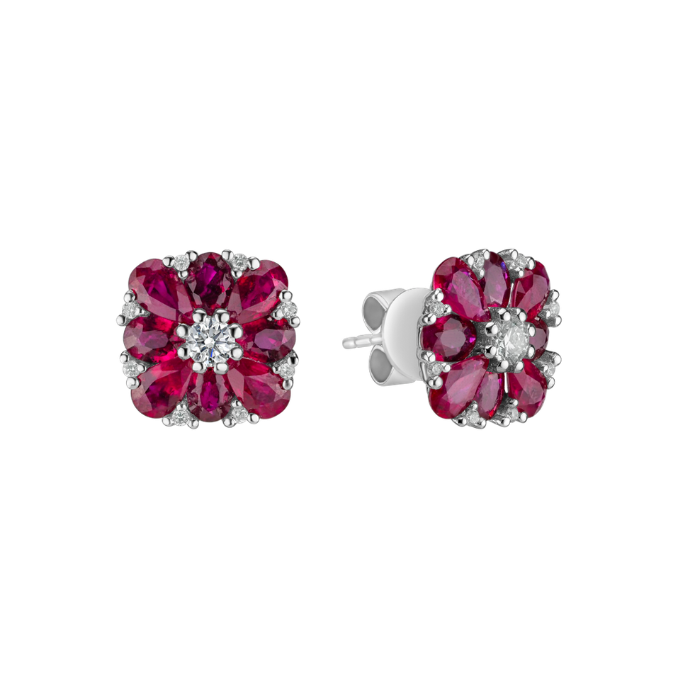 Diamond earrings and Ruby Magic Blossom