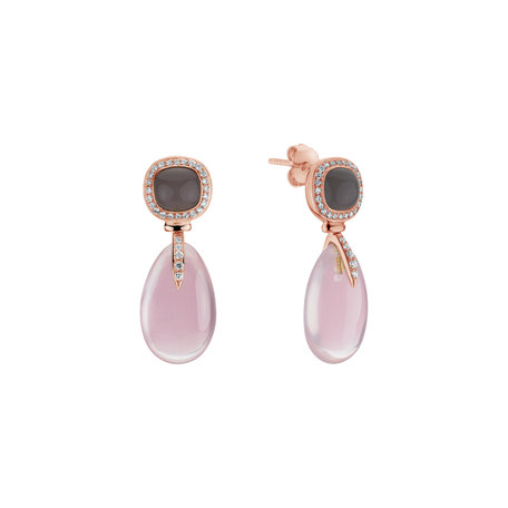 Diamond earrings with Rose Quartz and Moonstone Kahili