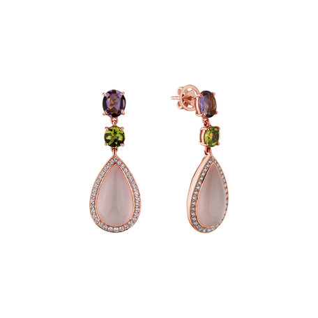 Diamond earrings, Amethyst, Rose Quartz and Peridote Petal of Love