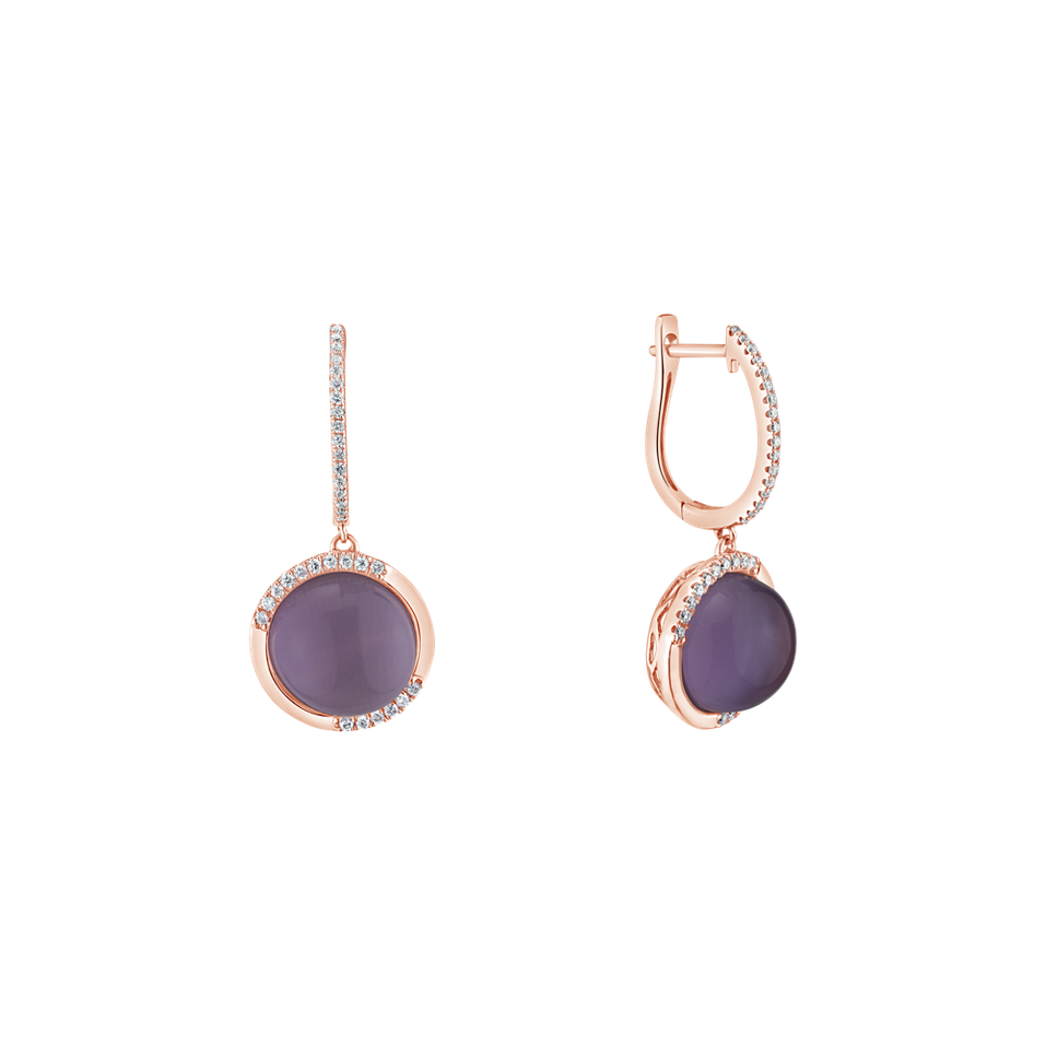 Diamond earrings with Amethyst and Mother of Pearl Aesthetic Pearl