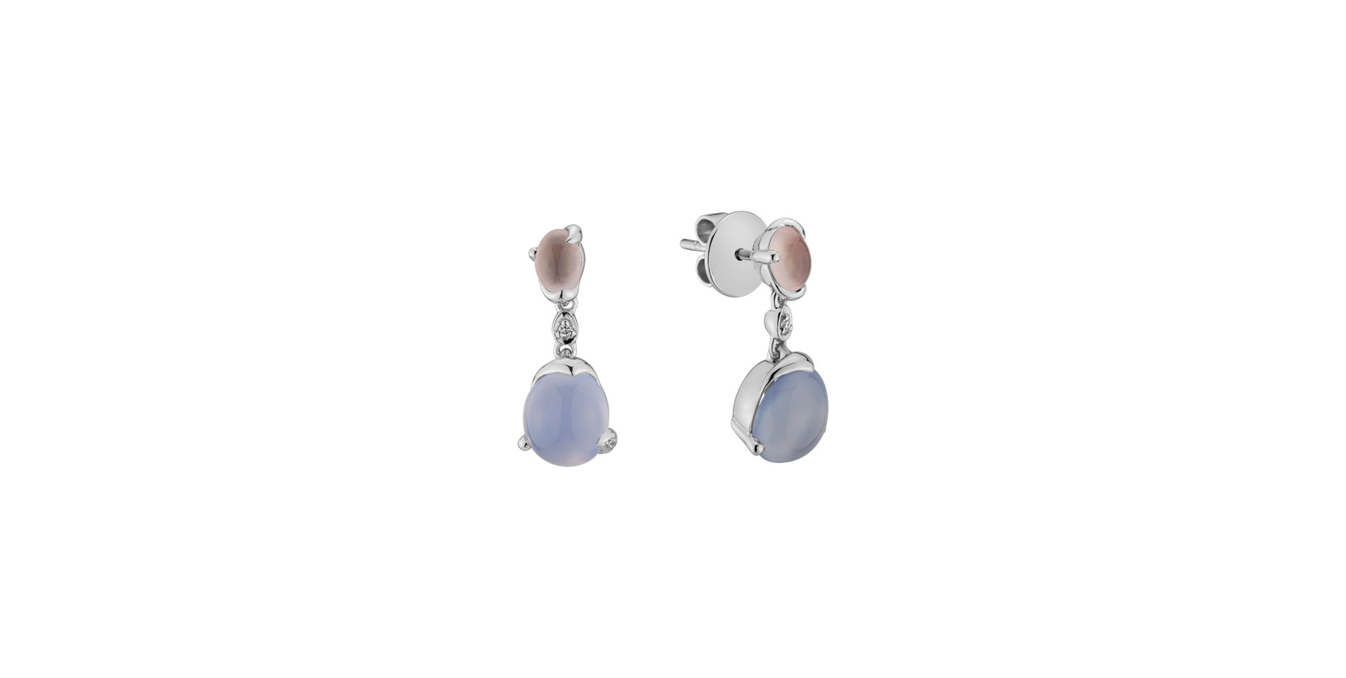Diamond earrings, Rose Quartz and Chalcedony Fabulous Romance