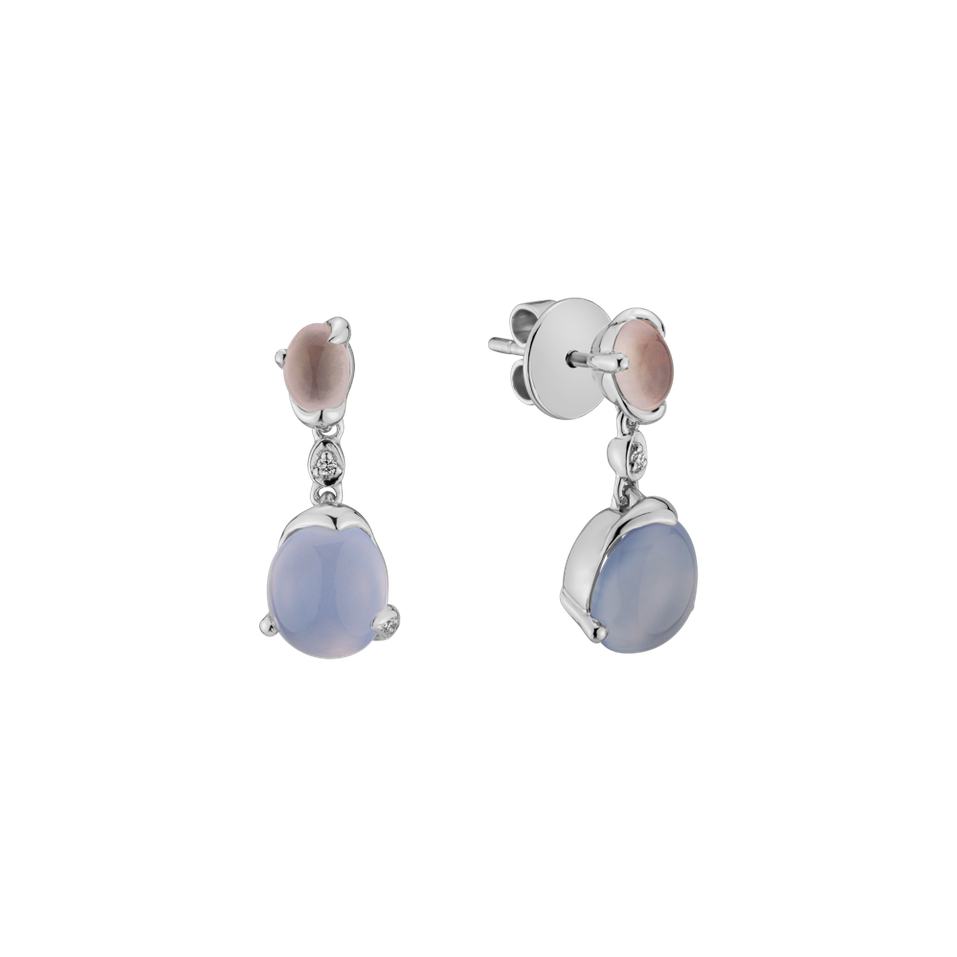 Diamond earrings, Rose Quartz and Chalcedony Fabulous Romance