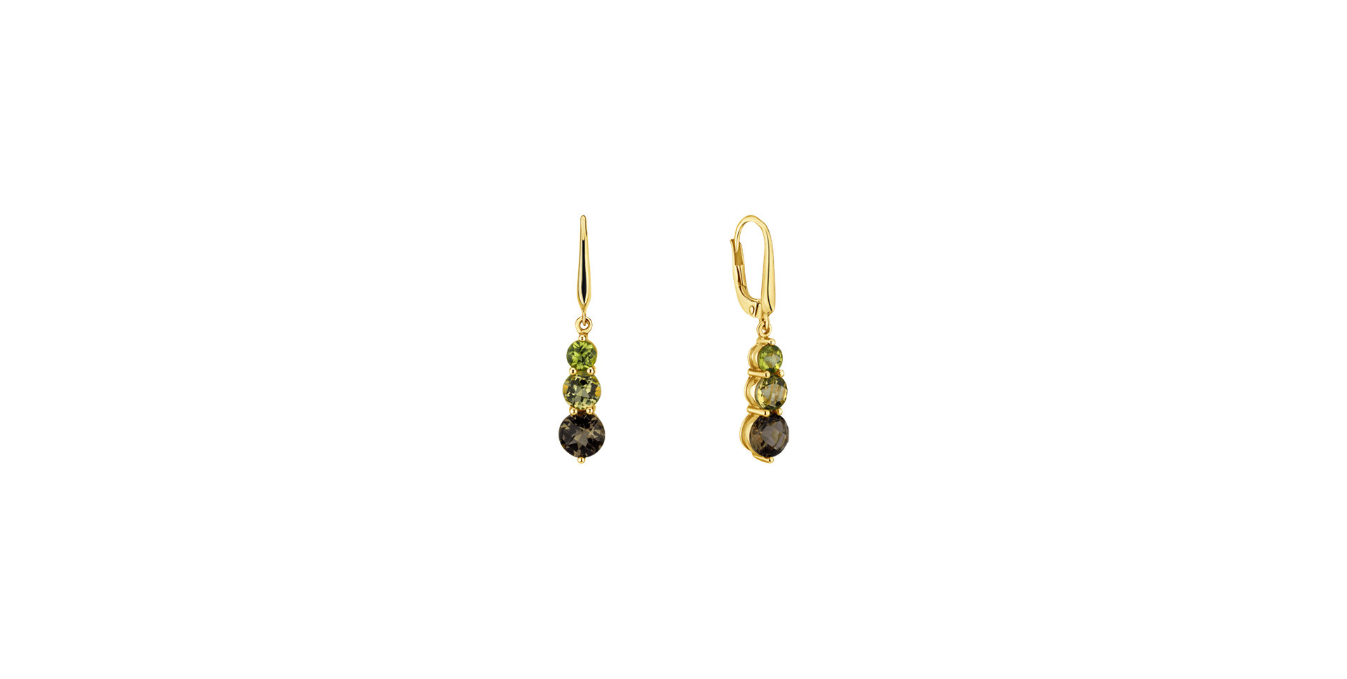 Earrings with Peridot, Lemon and Smoky Quartz Tripple Bonbons