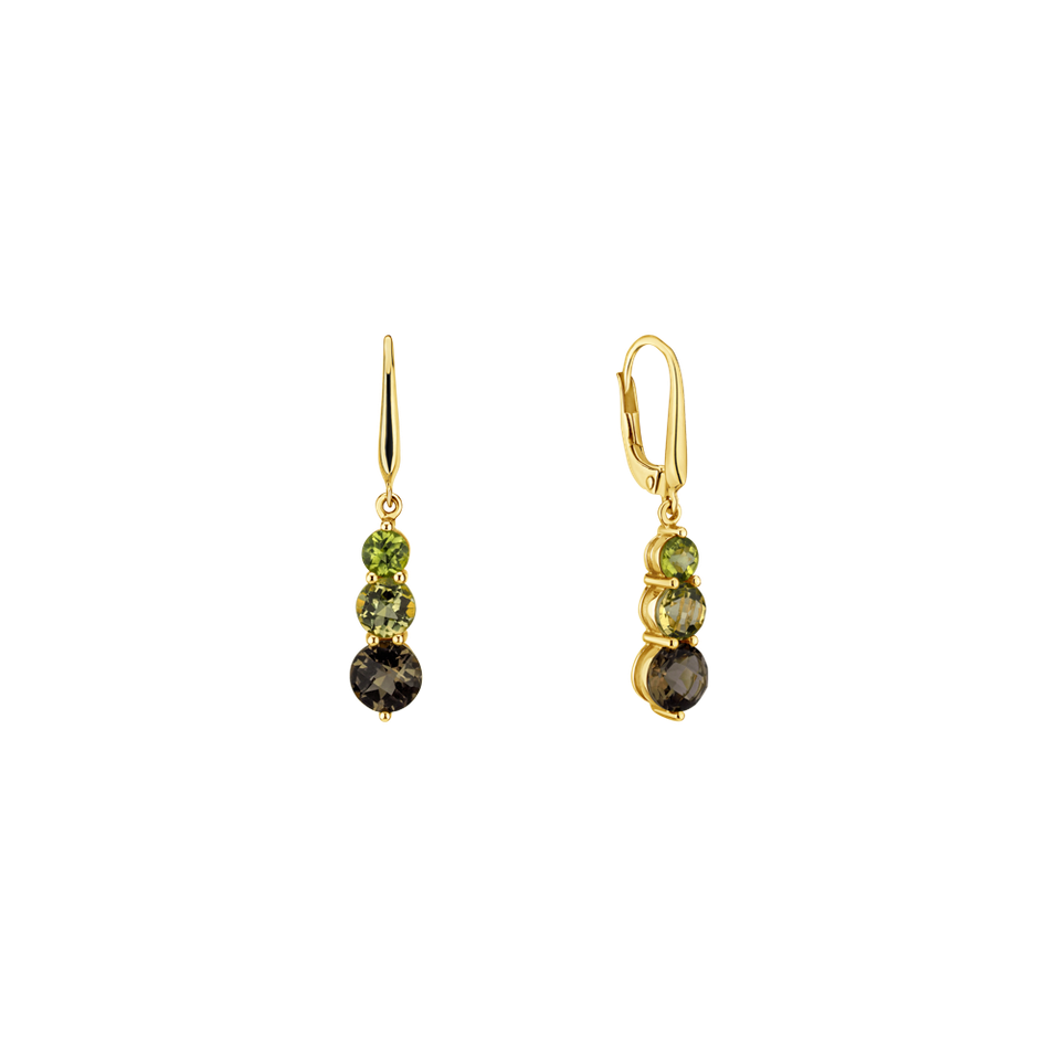 Earrings with Peridot, Lemon and Smoky Quartz Tripple Bonbons
