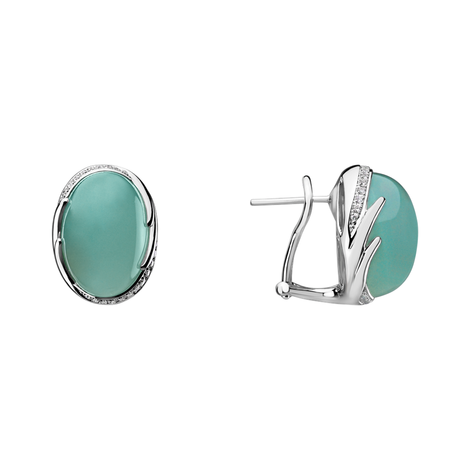 Diamond earrings with Chalcedony Mystic Blossom