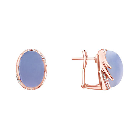 Diamond earrings with Chalcedony Mystic Blossom