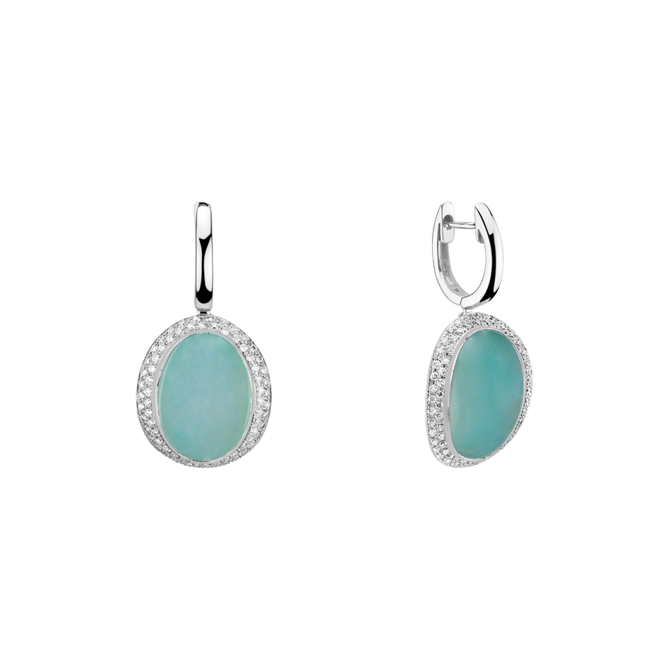 Diamond earrings with Chalcedony Rainbow Drop