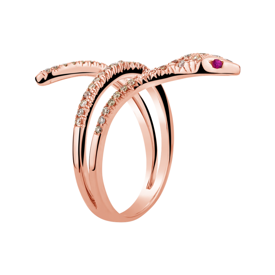 Ring with brown and white diamonds and Ruby Luxurious Sin