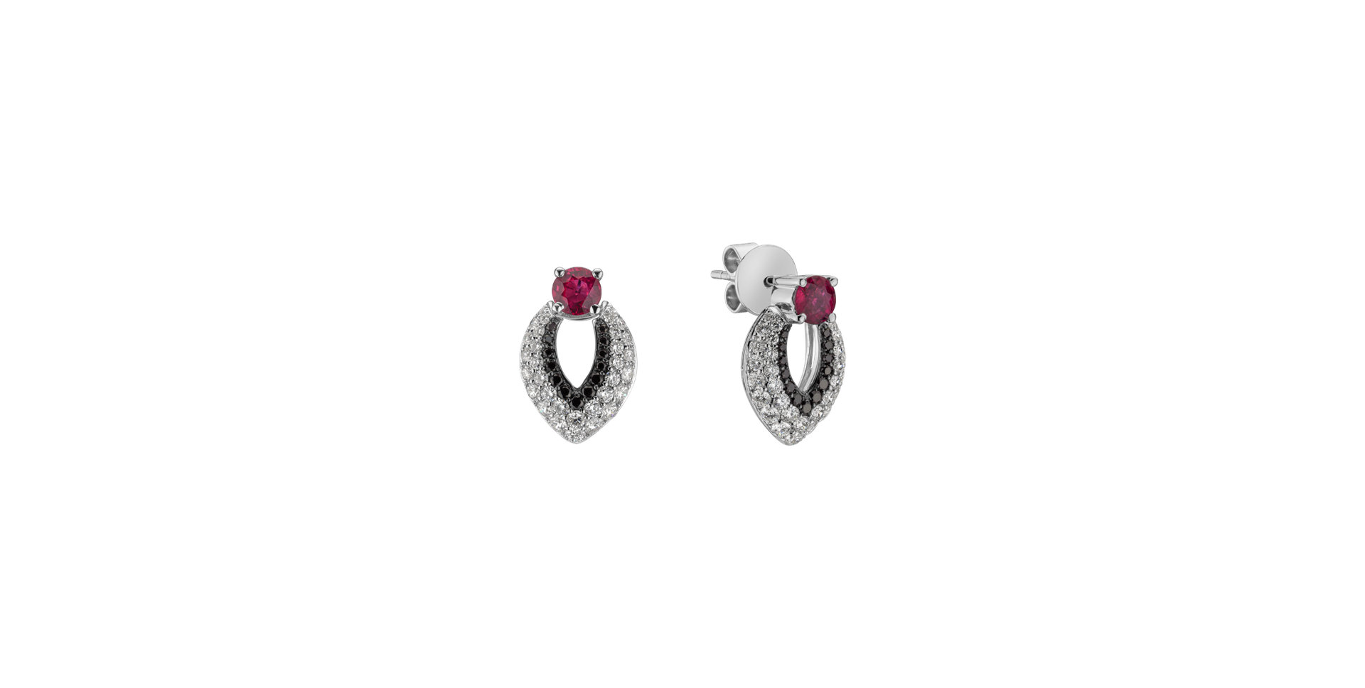 Earrings with Ruby, black and white diamonds Luxury Darkness