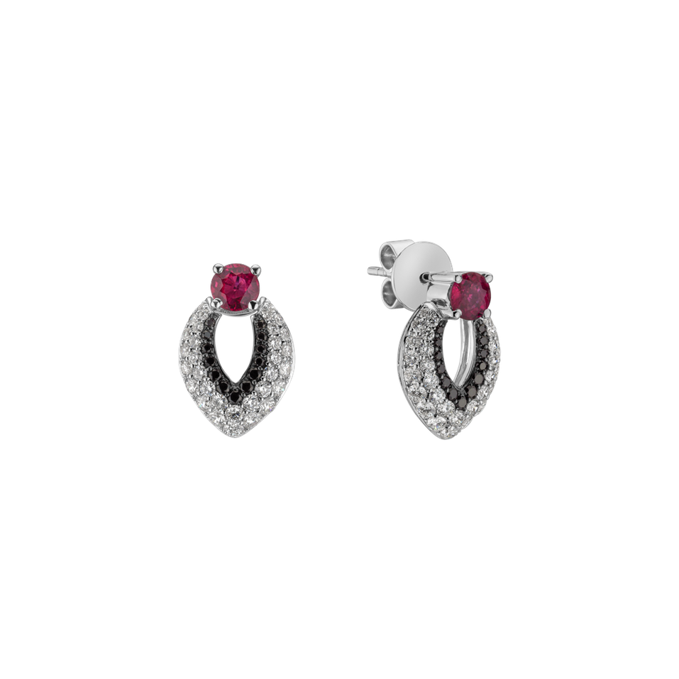Earrings with Ruby, black and white diamonds Luxury Darkness
