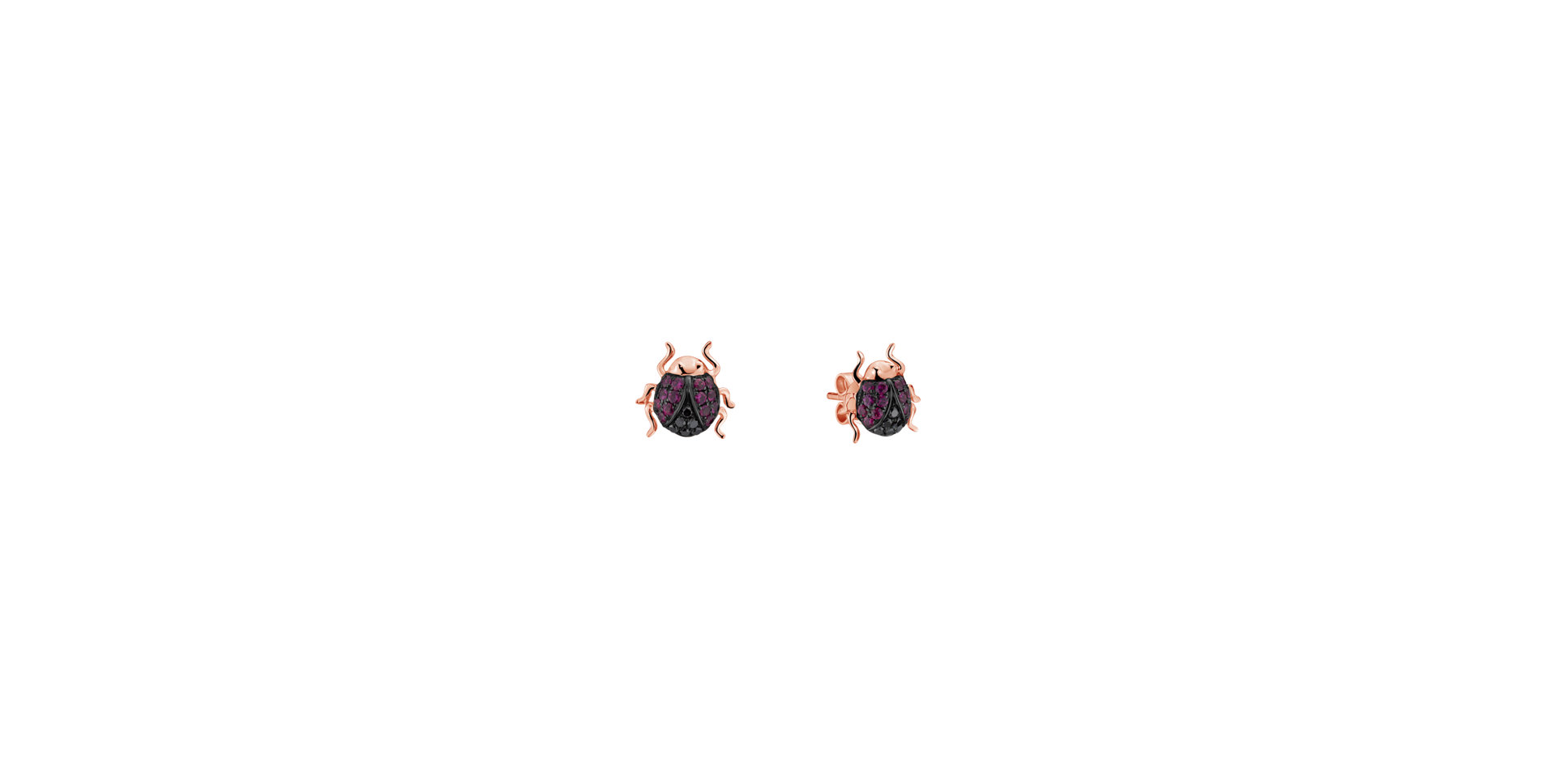 Earrings with black diamonds and Ruby Cute Bug