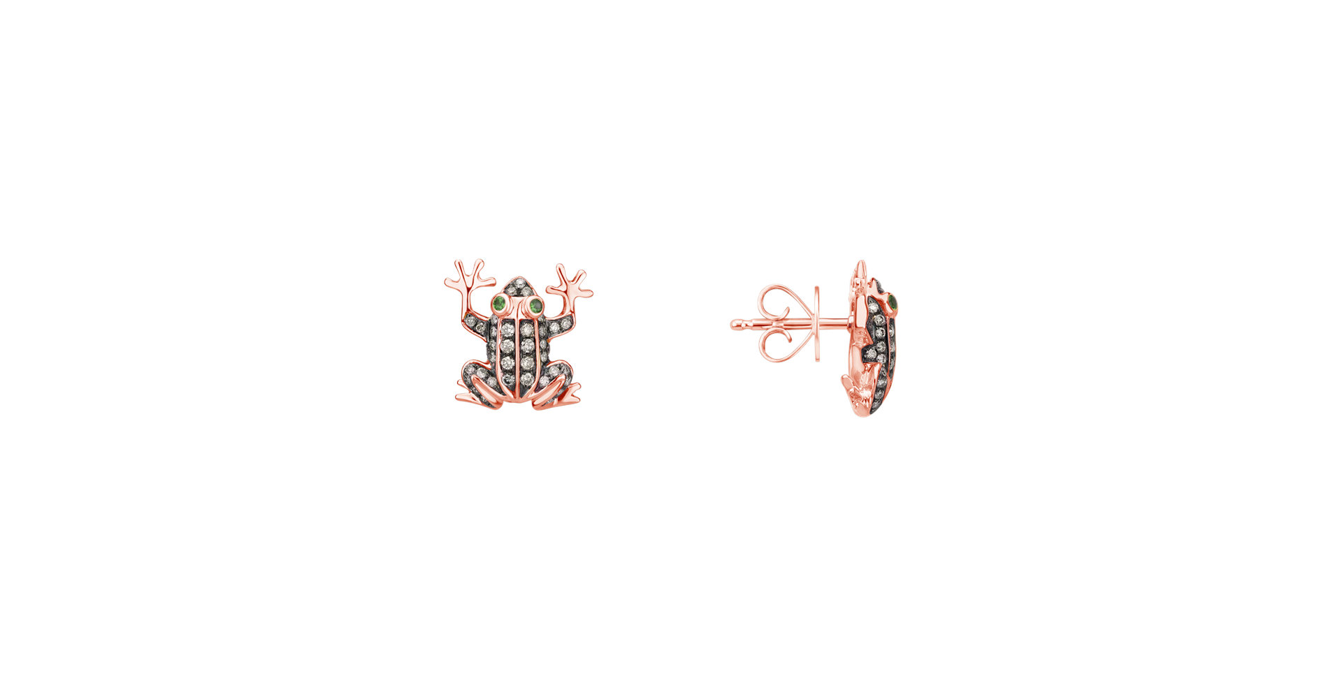 Earrings with brown diamonds and Garnet Frog Prince