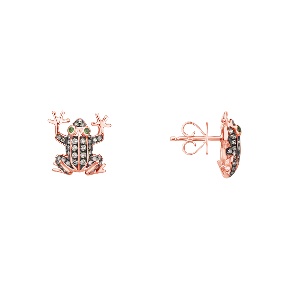 Earrings with brown diamonds and Garnet Frog Prince