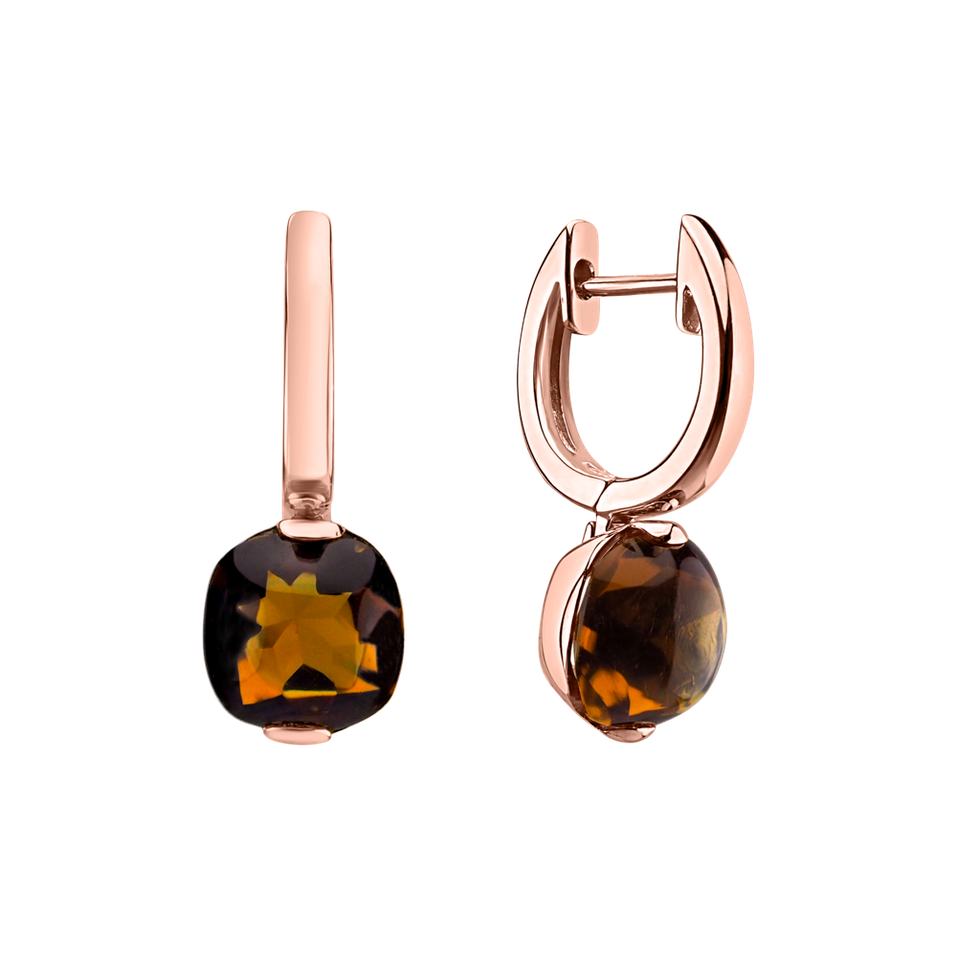 Earrings with Cognac Quartz Bonbon