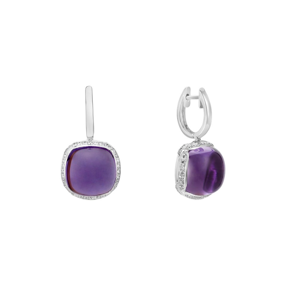 Diamond earrings with Amethyst Mystic Drop