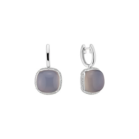 Diamond earrings with Chalcedony Mystic Drop