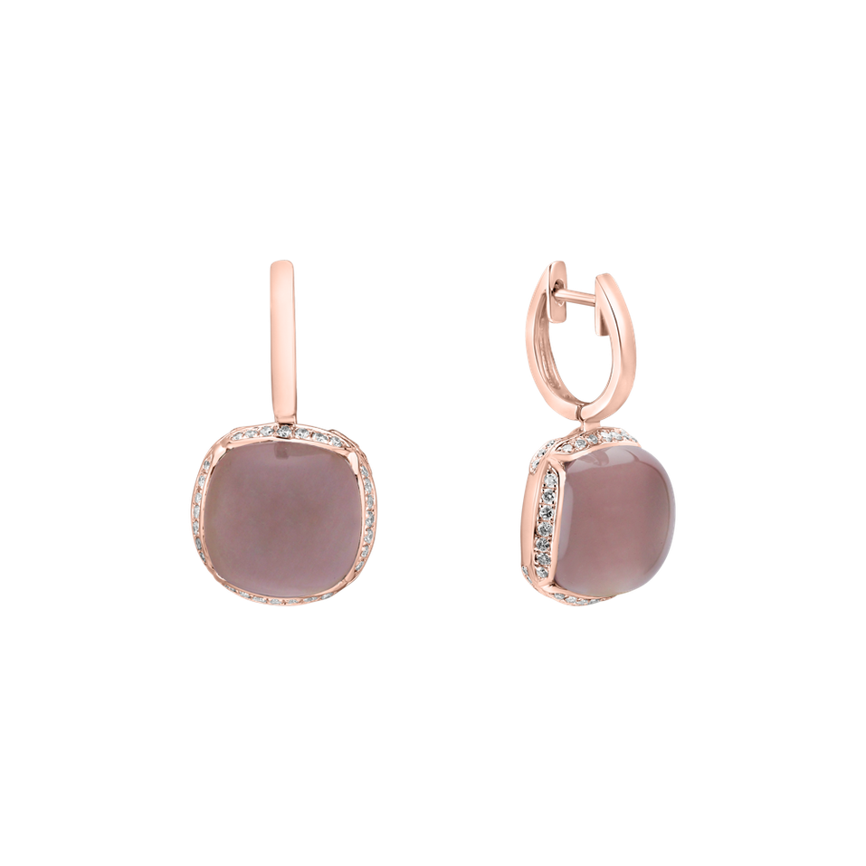 Diamond earrings with Rose Quartz Mystic Drop