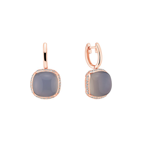 Diamond earrings with Chalcedony Mystic Drop