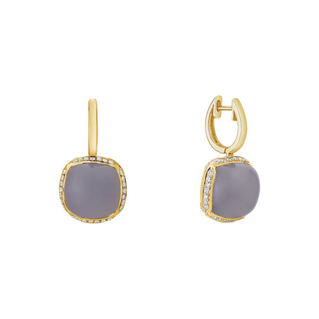 Diamond earrings with Chalcedony Mystic Drop