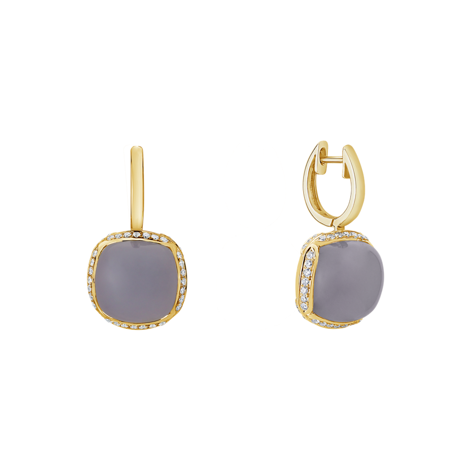 Diamond earrings with Chalcedony Mystic Drop