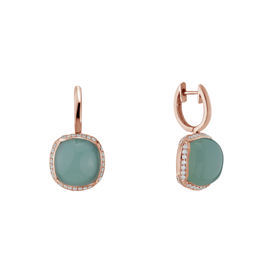 Diamond earrings with Chalcedony Mystic Drop