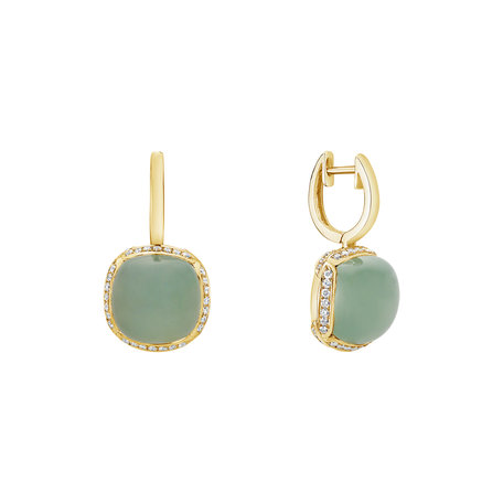 Diamond earrings with Chalcedony Mystic Drop