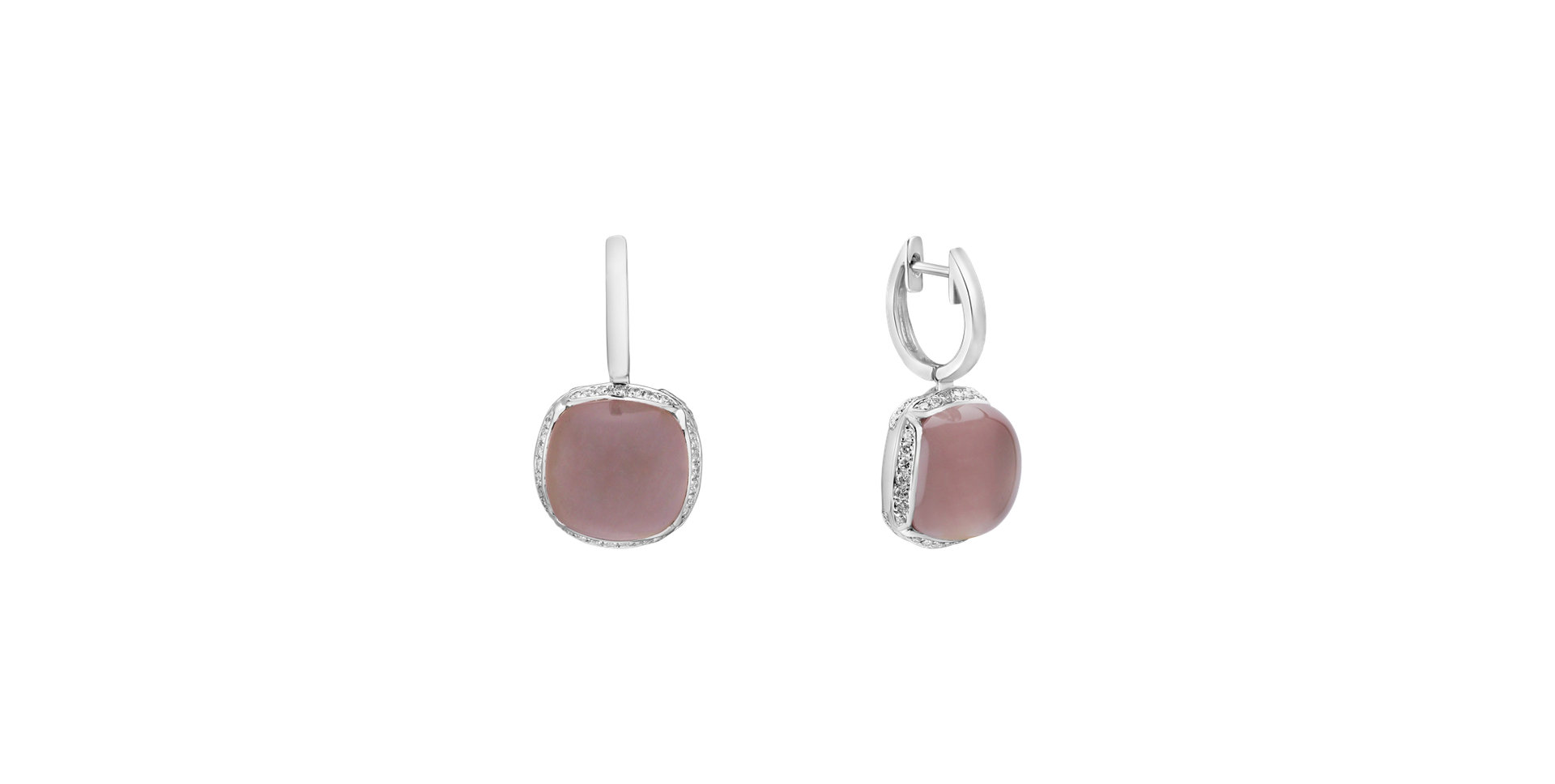 Diamond earrings with Rose Quartz Mystic Drop